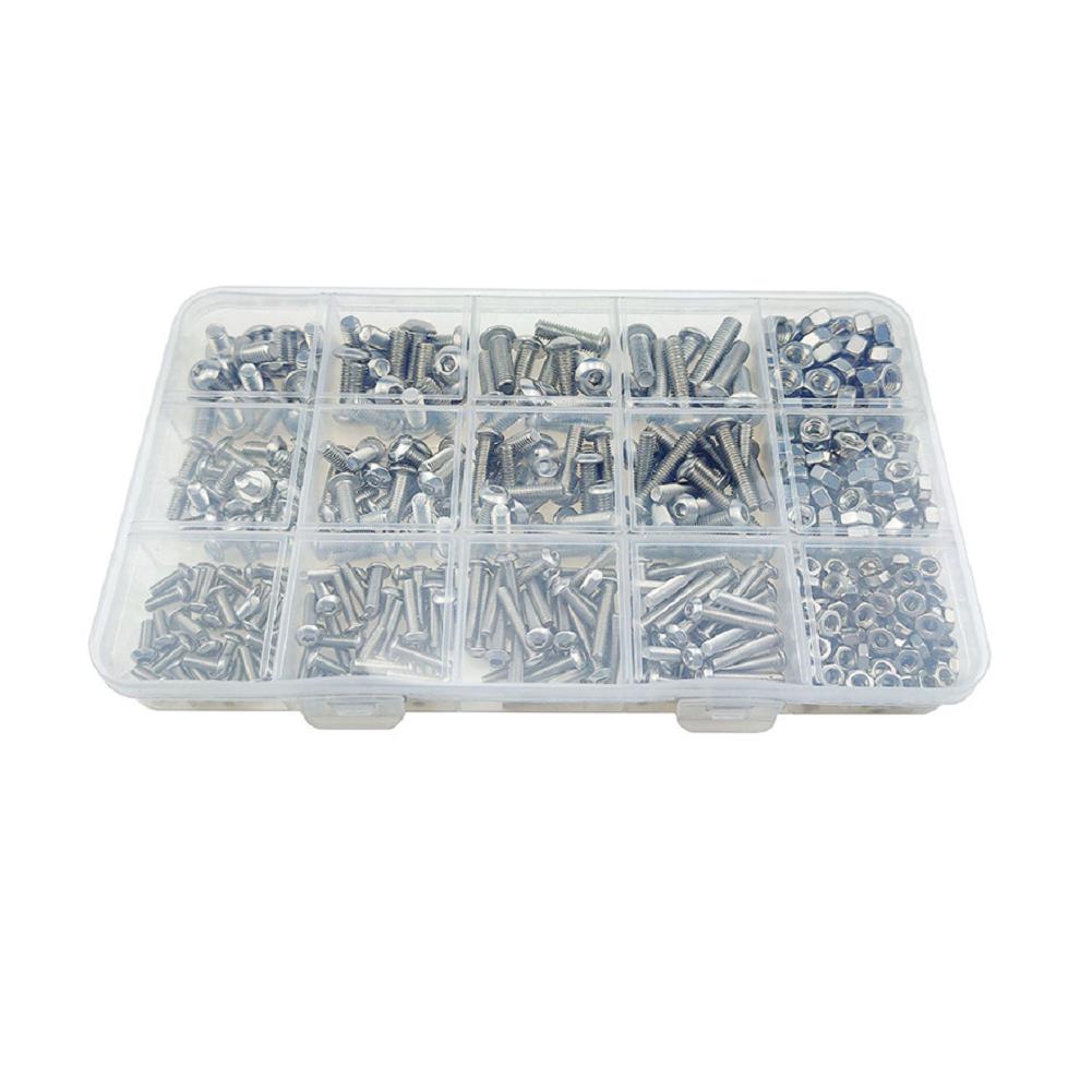 500 Pieces Stainless Steel Hex Socket Head Bolt Set M3/M4/M5 with Nuts and Washers for Industrial and Household Repair Use