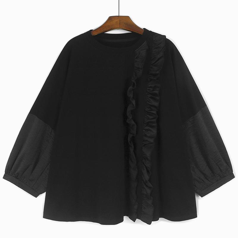 

XITAO Ленивый стиль Круглый вырез Свободная Женская футболка Топ GJ1236 One Size чёрный