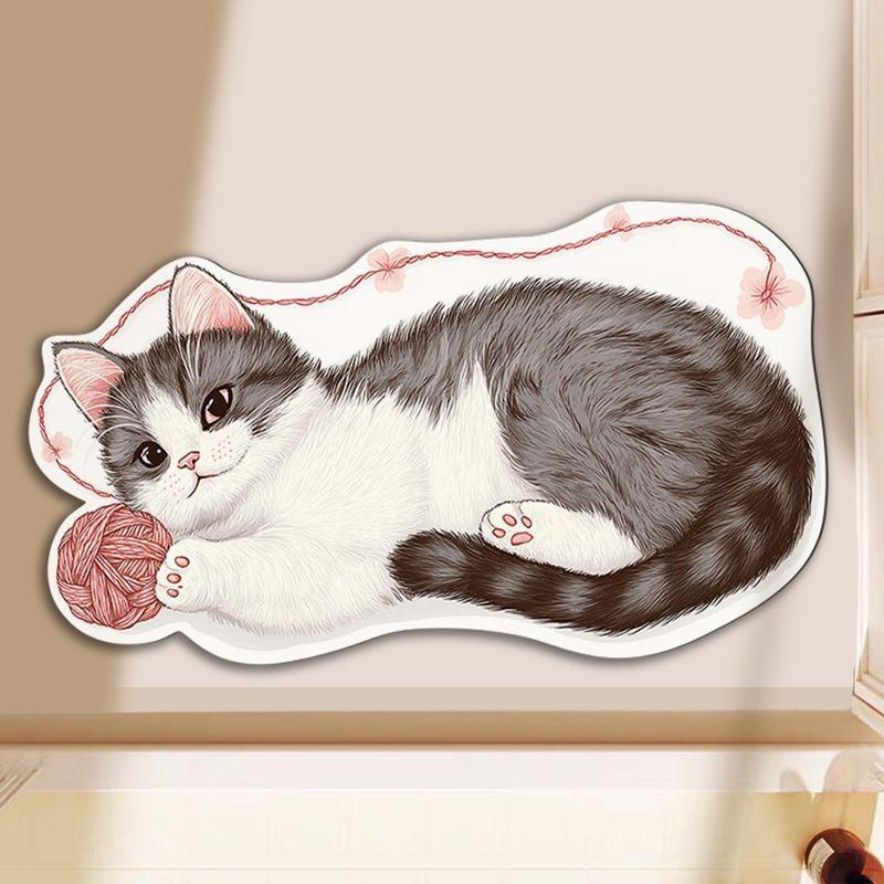 Floor Mat Non-Slip Backing Cat Design Easy Maintenance Versatile Rug Living Room Bathroom Kitchen Home Decor
