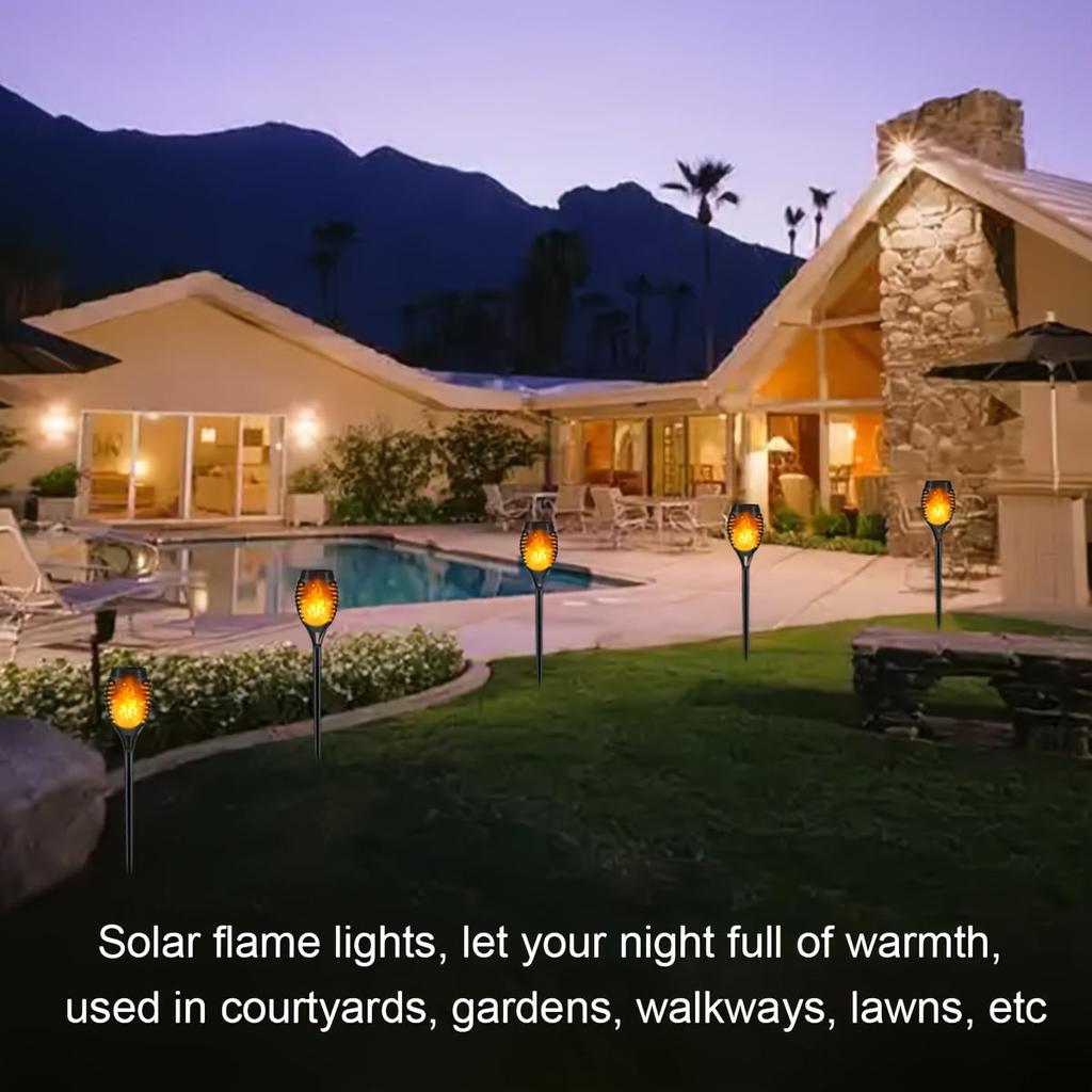 Solar Flame Torch Lights with 12/33/51 LEDs – Flickering Waterproof Outdoor Lamps for Garden Lawn Yard Path Holiday Decoration