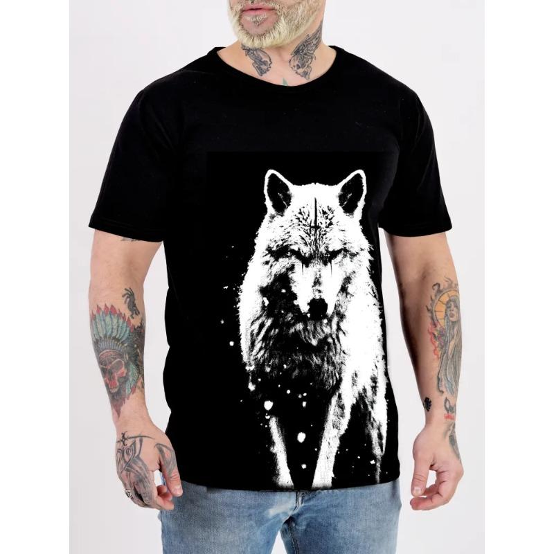 Summer Round Neck 3D Wolf Print Top Fashionable Casual Short Sleeved Men's and  Women's Couple Unisex T-shirts