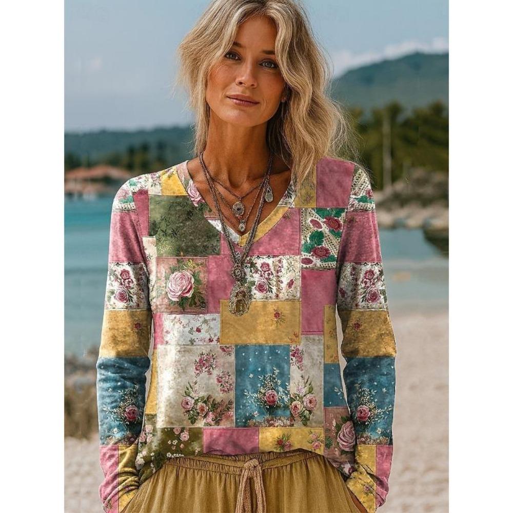 Spring Autumn Europe America Style Fashion V-neck Women's T-shirt Pullover Women Long Sleeve Clothing Outdoor Casual Tees Top