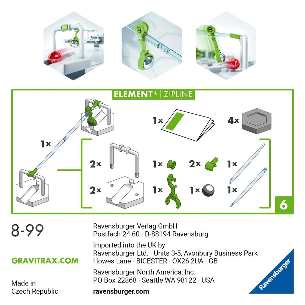 Ravensburger Marmurowy bieg (Zabawka tor kulkowy) GraviTrax Zjazd Tyroliczką Dodatkowe Elementy 27472 7 (Wiek 8+) [Zabawka edukacyjna, Prezent na urodziny/Boże Narodzenie]