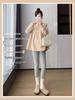 Maternity Korean Style Two-Piece: Color-Reducing, Age-Reducing Baby Doll Shirt & Long-Sleeved Sweatshirt - Plus Size, Slimming, Cover Belly.