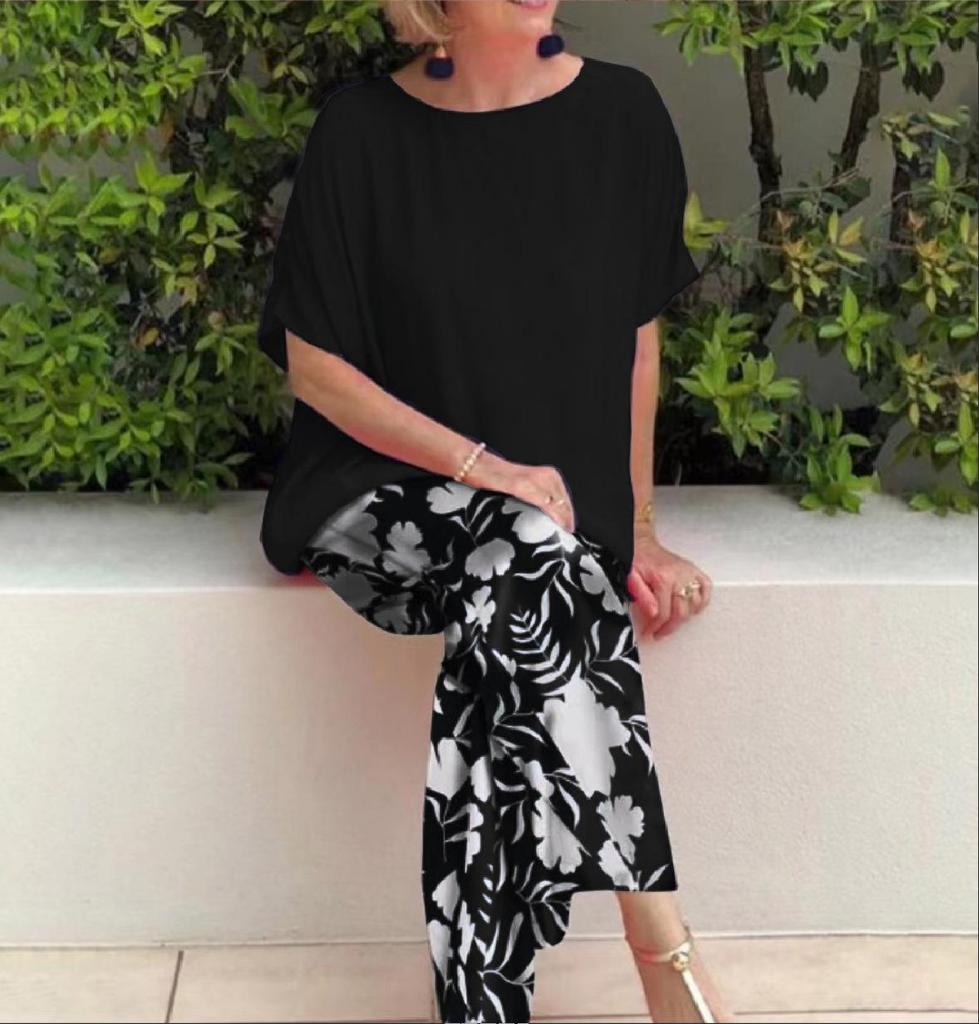 Women's Summer Fashion: Loose Printed Pants & Casual Top Two-piece Set