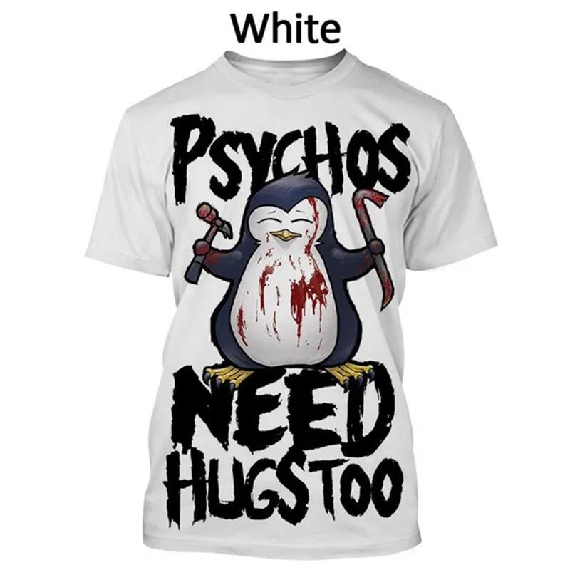 Crazy Penguin 3D Printed T Shirt Short Sleeve Summer Crime Penguin Text Print Fashion Unisex Harajuku Style Street T-Shirt Shirt