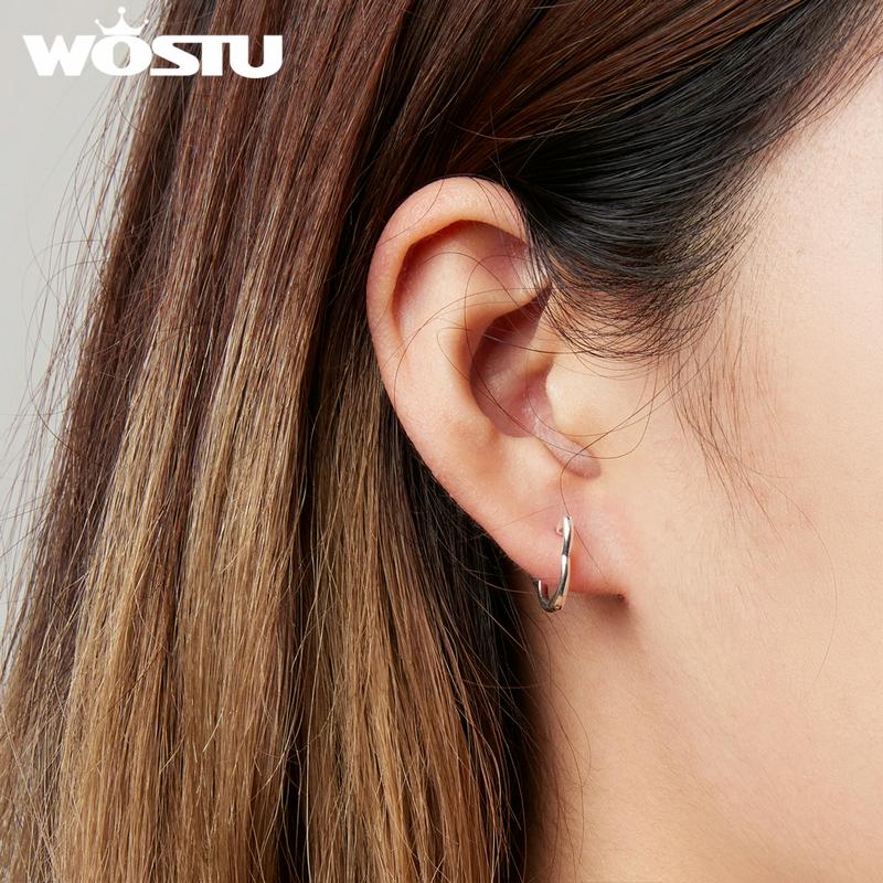 WOSTU 925 Sterling Silver Simple Cute Cat Earrings for Women Fine Jewelry
