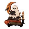 Oggetti di Scena Fotografici Stagionali Autunnali, Statuetta Fantasma Lettore di Halloween, Statua in Legno Retrò, Ornamento Decorativo Vintage per Scrivania e Libreria con Libri Impilati per
