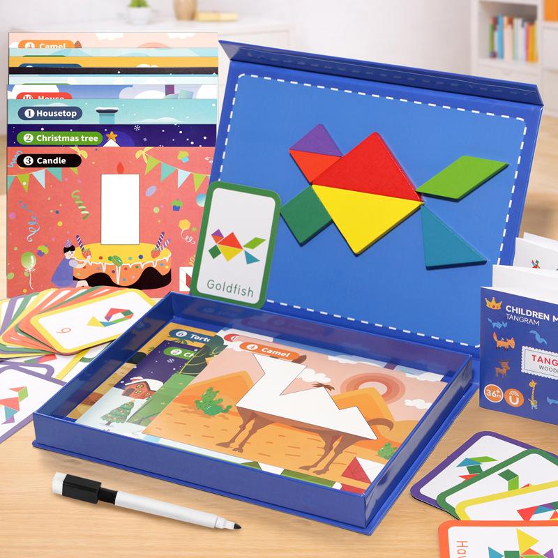 Children's Wooden Magnetic Tangram Puzzle - Educational Toy for Early Intellectual Development