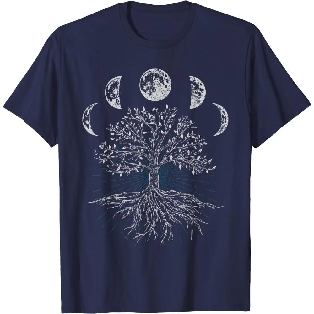 Tree Life Moon Phases GothicOccult T-Shirt  Casual Daily Four Seasons Tees Oversized T Shirt Halloween
