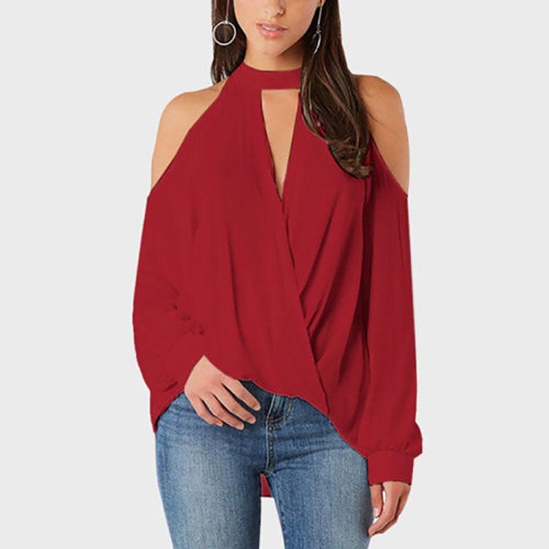 

Cold Women Shoulder Chocker V Neck Tops Summer Casual Lace Top T Shirt Blouse S