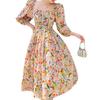Summer French Hepburn Style High-end Dress Femininity Retro Chic Beautiful Floral Bubble Sleeve Medium and Long Dress