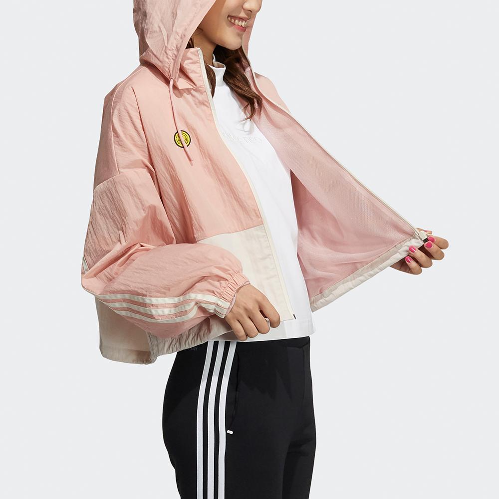 adidas Neo X Smiley Collaboration Short Sports Hoodie Jacket Women Tops Pink HE7954
