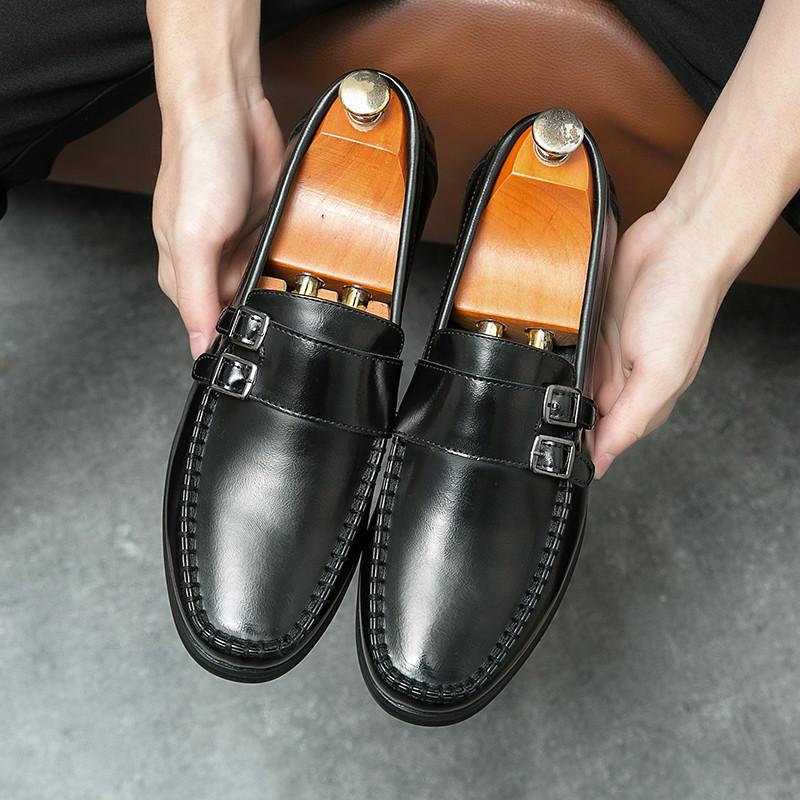 Fashion Britain Trend New Designers Men's Monk Strap Loafter Black Red Flats Leather Casual Driving Shoes Casual Formal Dress Footwear