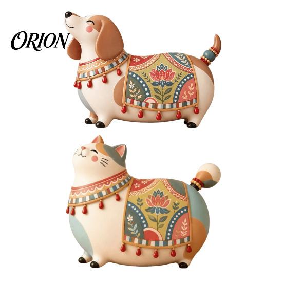 Funny Pet Statues Dachshund Cat/Dog Ornament, Handmade Resin Decorative Figurine, Artistic Themed Rustic Crafts Home Decor Statue for Living Room Desk