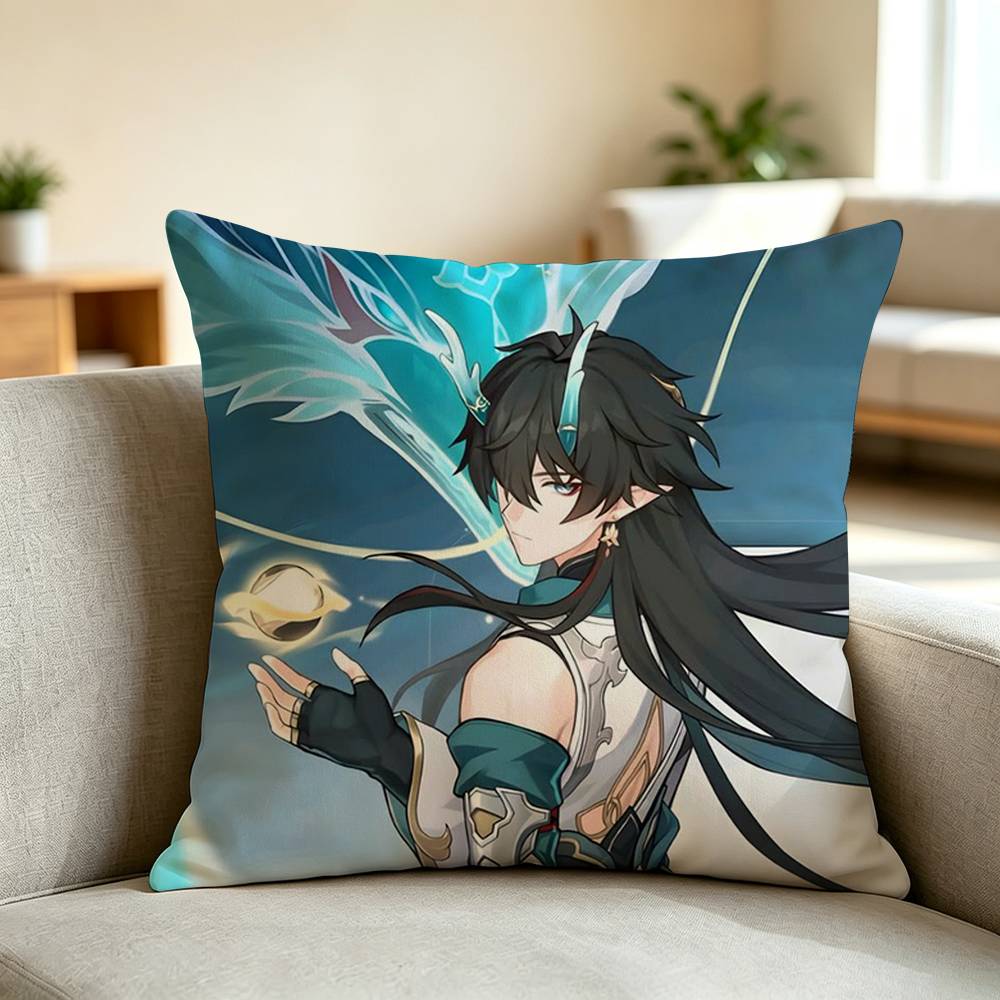 D-Dan Heng Honkai Star Rail Game Pillow Case Square Double-Sided Sofa Cushion Cover Bedroom Bedside Pillow