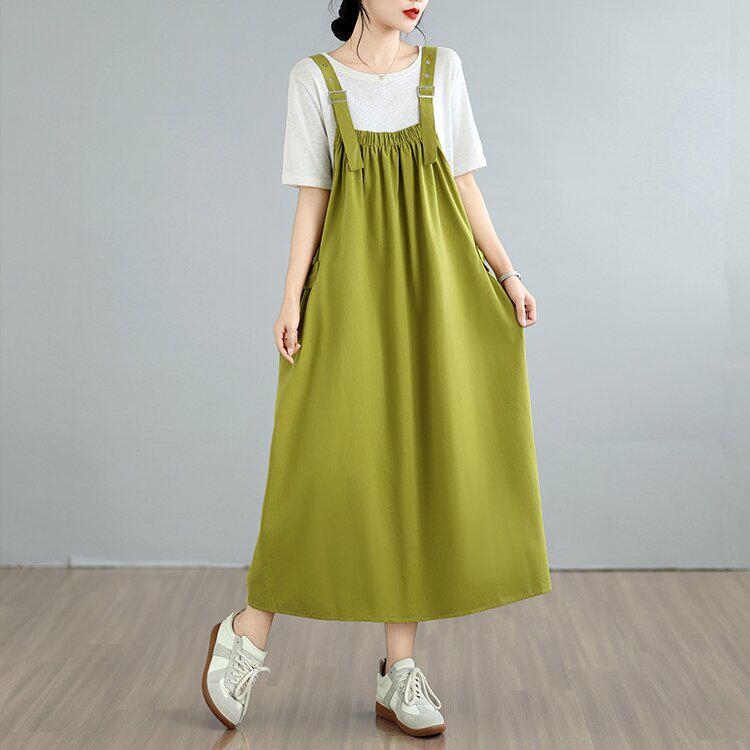 Sleek Summer Korean-Style Plus-Size Spaghetti Strap Overalls Dress