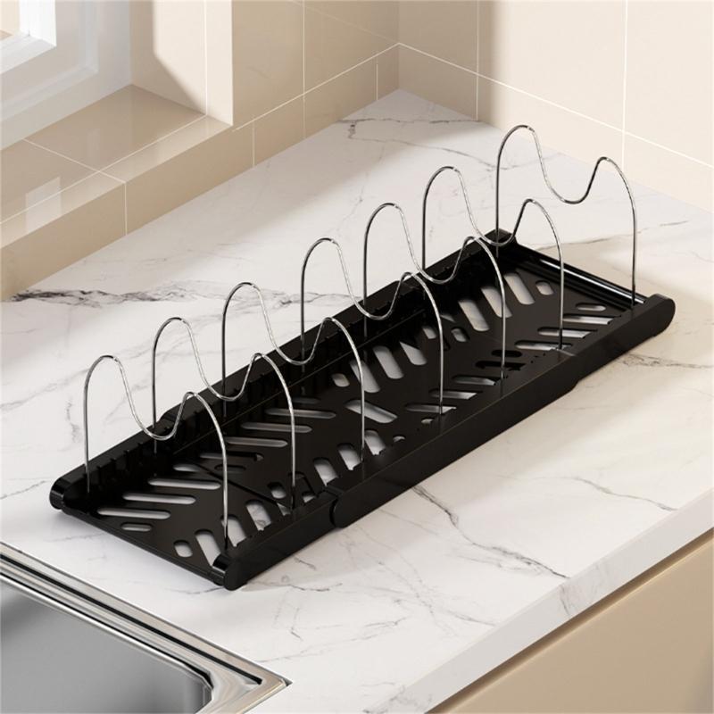 Space Saving Under Cabinet Storage Rack For Cookware Expandable Pots and Pans Organizer With Adjustable Dividers
