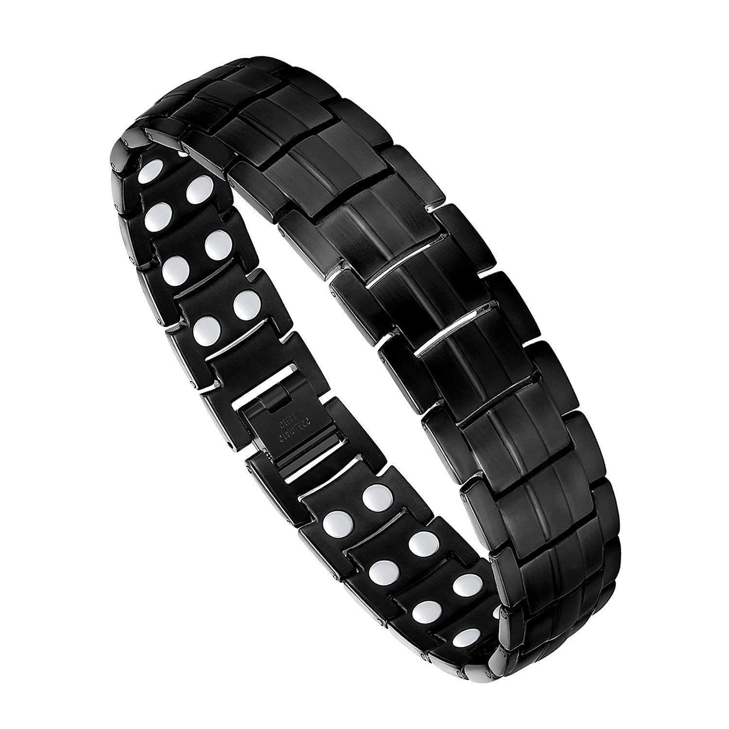 Titanium Steel Magnet Energy Bracelet Double Row Magnet Blue Line Electroplating Black Bracelet Men s Titanium Steel Magnet Bracelet
