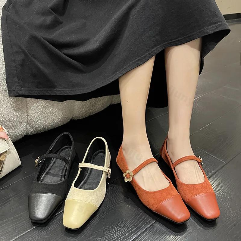 Women Flat Shoes Spring 2026 Designer Mary Jane Shoes Women's Elegant Square Toe Shoes Fashion Casual Dress Outdoor Ballerinas