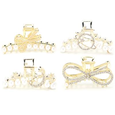 Rhinestones Hair Claw Clips Women Girls Exquisite Faux Pearl Decorative Hair Clips