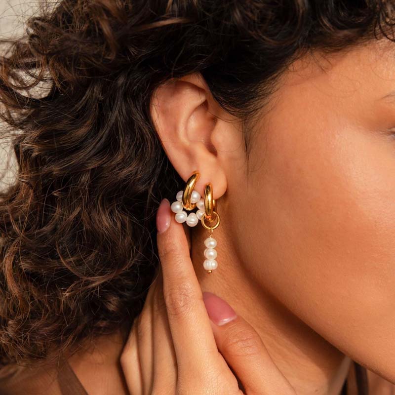 Exquisite Asymmetric Natural Freshwater Pearl Hanging Earrings for Women Vintage Fashion Gold Color Drop Earrings Zircon Gift