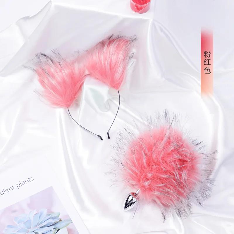 Analplug Sexspielzeug Fuchsschwanz Buttplug Mehrfarbig Plüsch Ohren Haarband Hasenschwanz Buttplug Flirtspielzeug für Paare Frau Cosplay