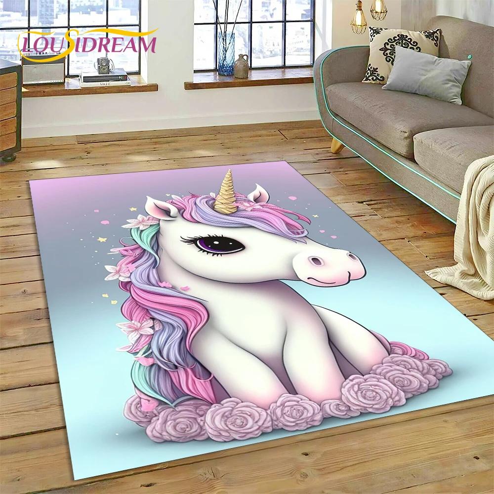 Dywan z kreskówkową, uroczą, jednorożcem, prezentem, dywanem do domu, salonu, sypialni, sofy, wycieraczką, dywanikiem do zabawy dla dzieci, antypoślizgową matą podłogową