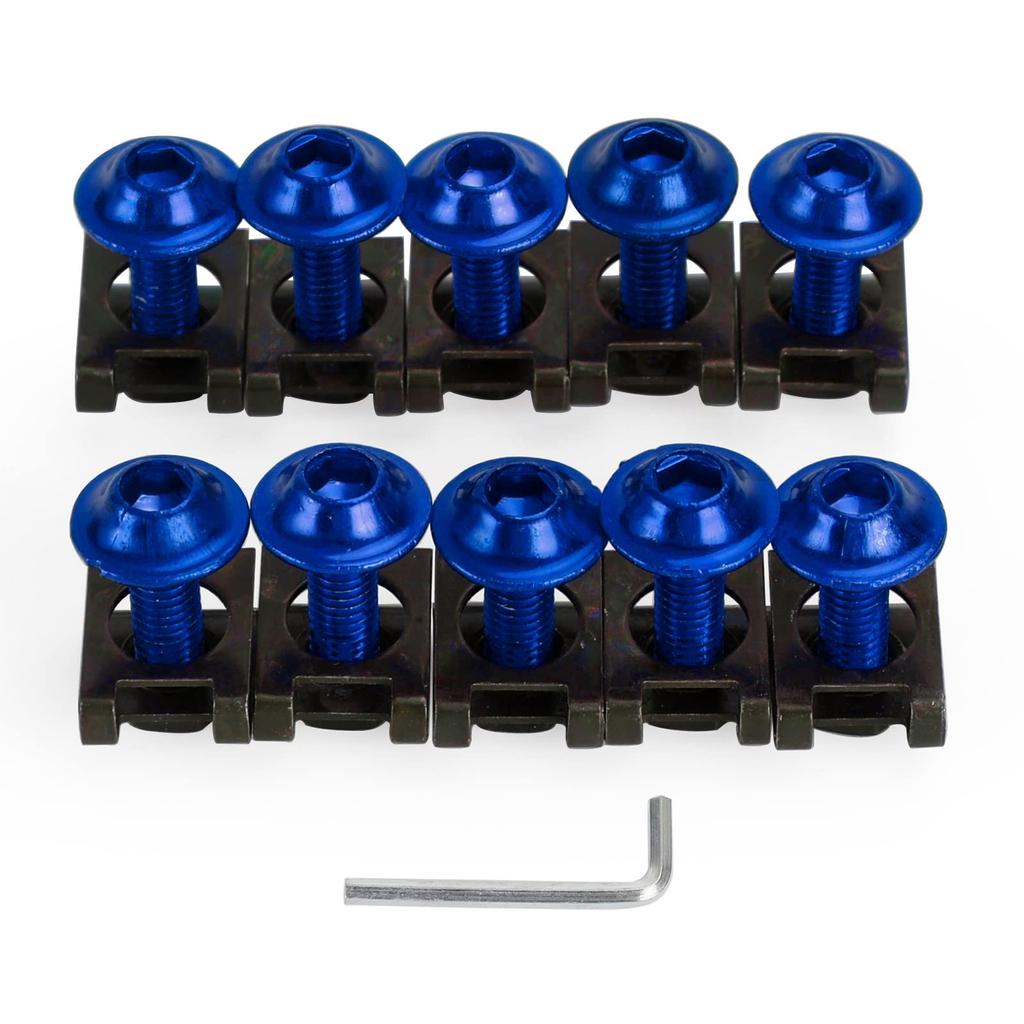 Bruce & Shark Motorcycle 10pcs M6x20mm Aluminum Screen Bolt Fairing Screen Screw Bolt Clip Kit (Blue)