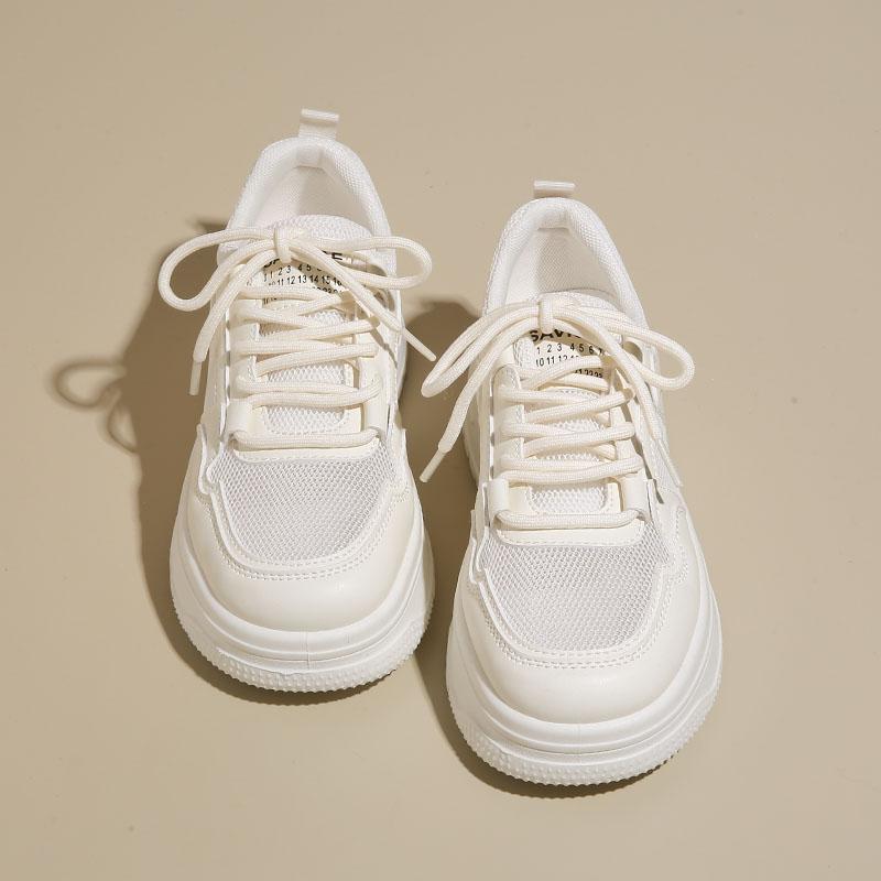 Womens Casual Sports Shoes 2026 New Spring Summer Style Thick Sole Board Shoes Breathable Artificial Flat Shoes White Sneakers