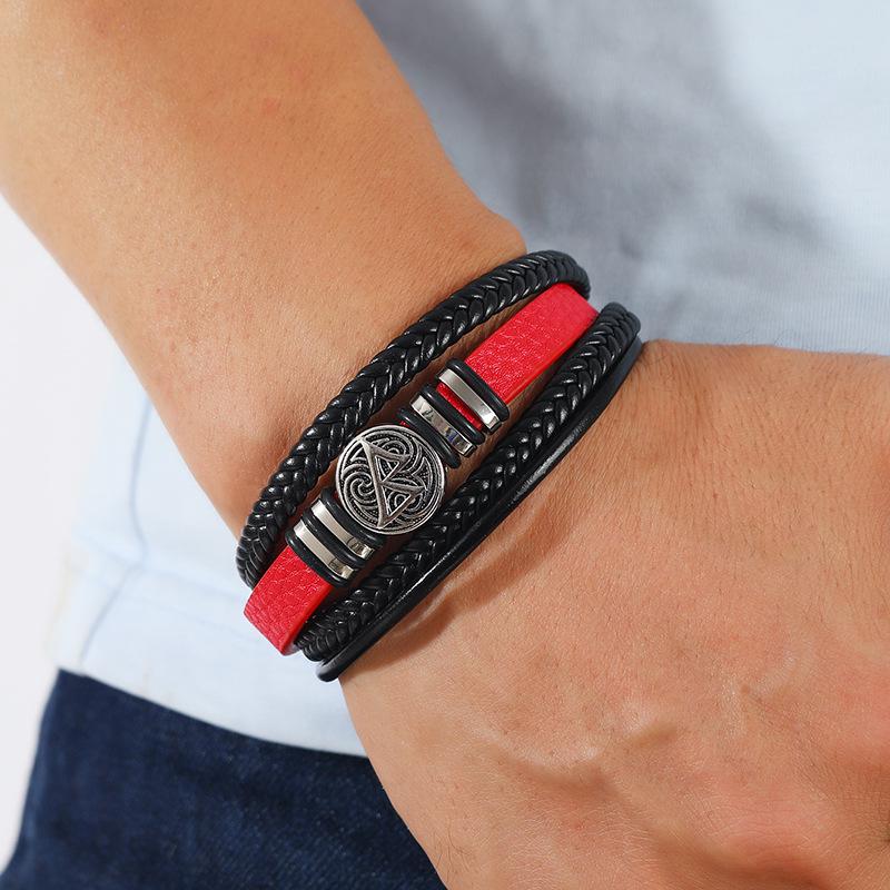 Retro Style Multi-layer Woven Men's Bracelet with Compass Scripture Charm