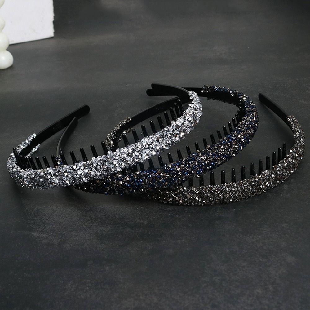 Make Up Hairband with Toothed  Hair Hoop Retro Rhinestone Headband  Male