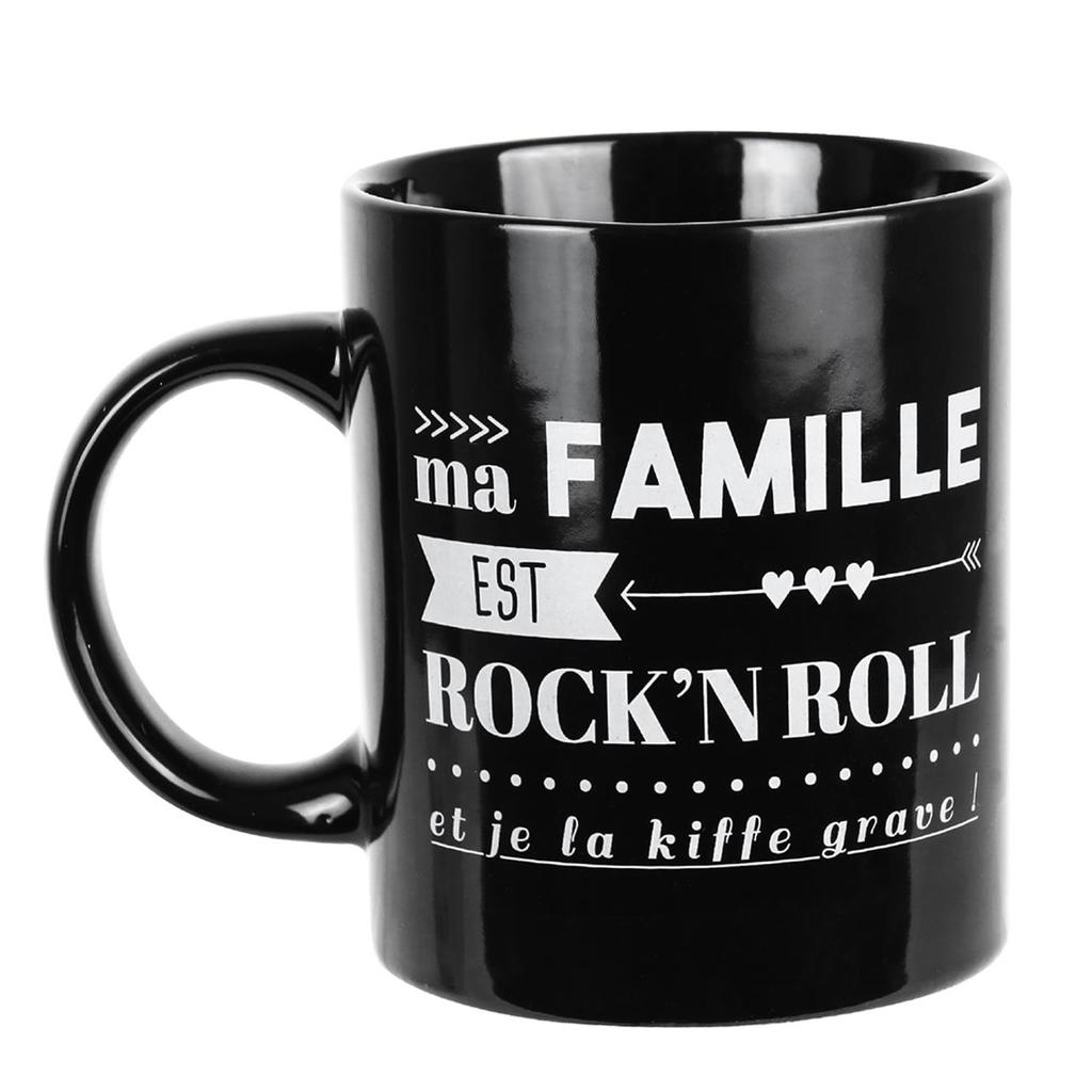 Les Trésors De Lily [Q0769] - Black 'Messages' Ceramic Mug (My Family Is Rock'n Roll and I Really Love Them!) - 30 Cl