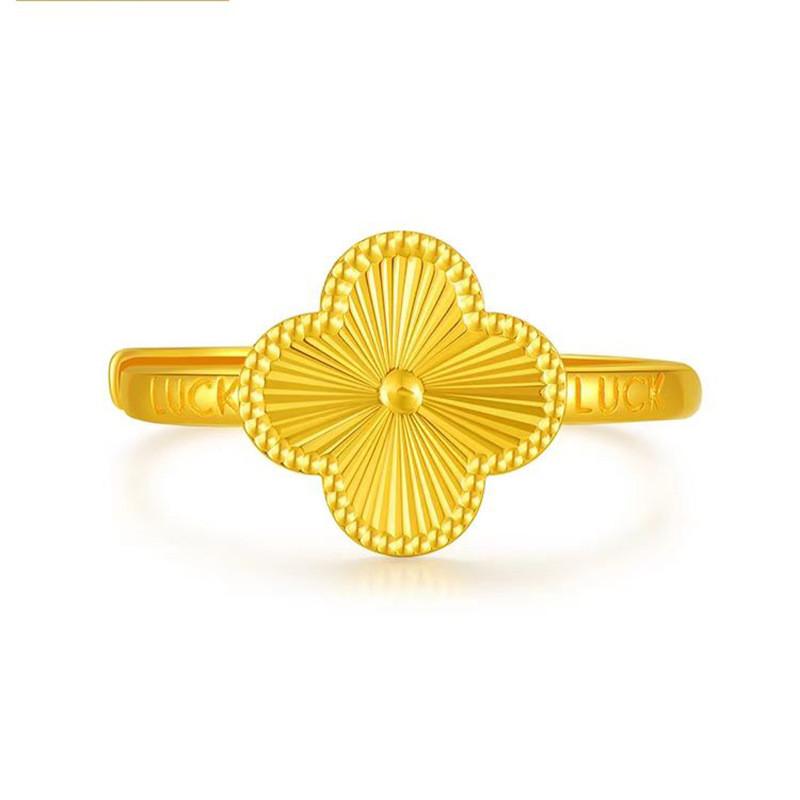 Gold Brass Stylish Plated Lucky Clover Ring Adjustable Size Perfect Gift Her For