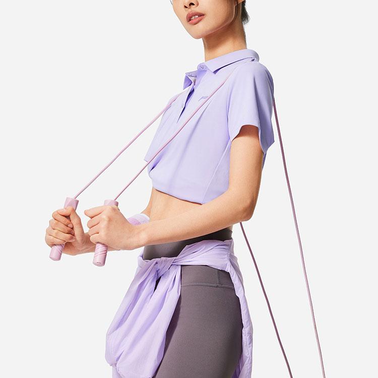 Li-Ning Fitness Series Solid Color Moisture-Wicking Quick-Dry Loose Short Sleeve Polo Shirt Women tops Lilac APLU126-3