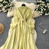 Chic Vintage Three-dimensional Single Breasted Slim Elegant Fairy Korean Fashion Boho Women Clothing Long Dress