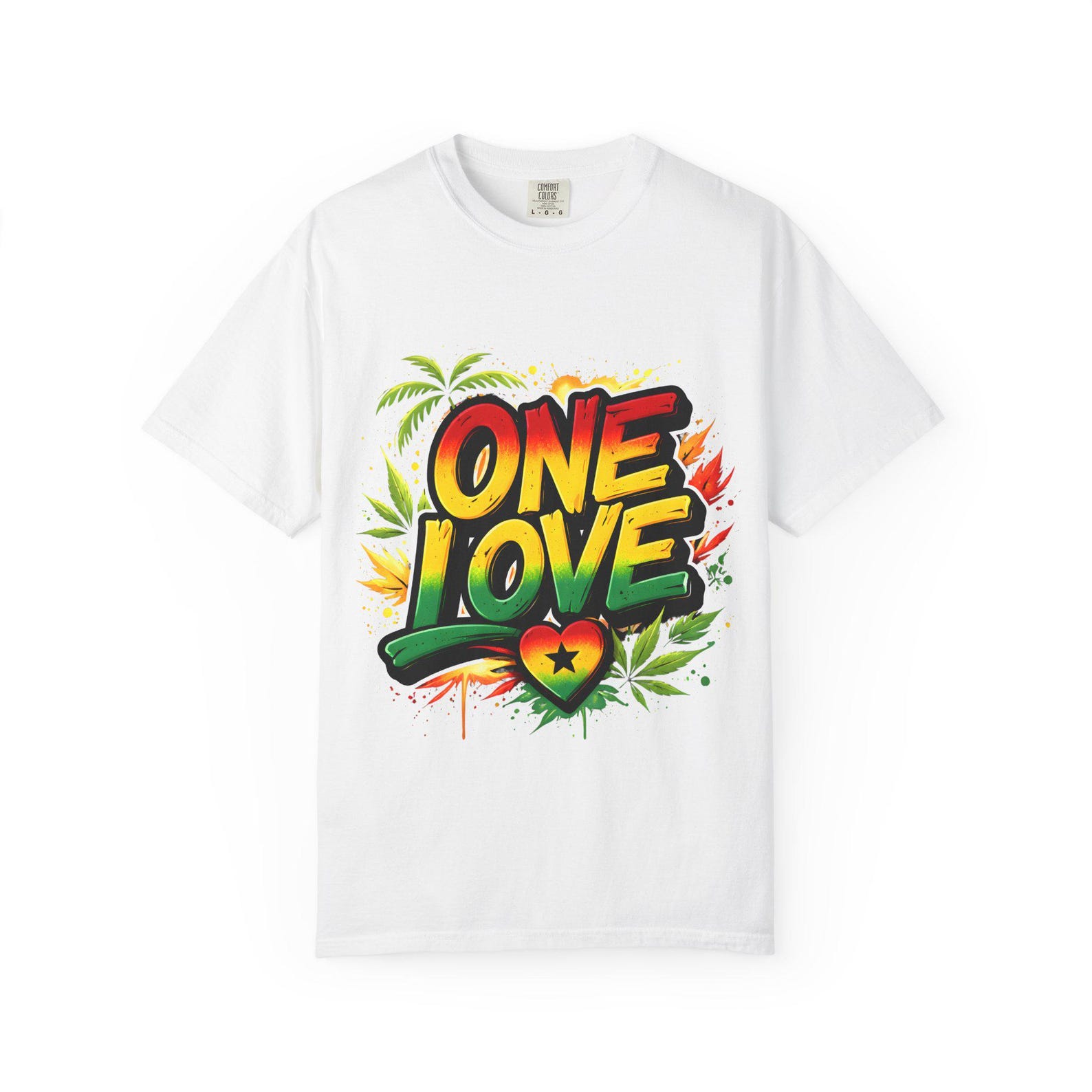 One Love Graffiti T-shirt | Reggae Rasta Heart Design 2XL