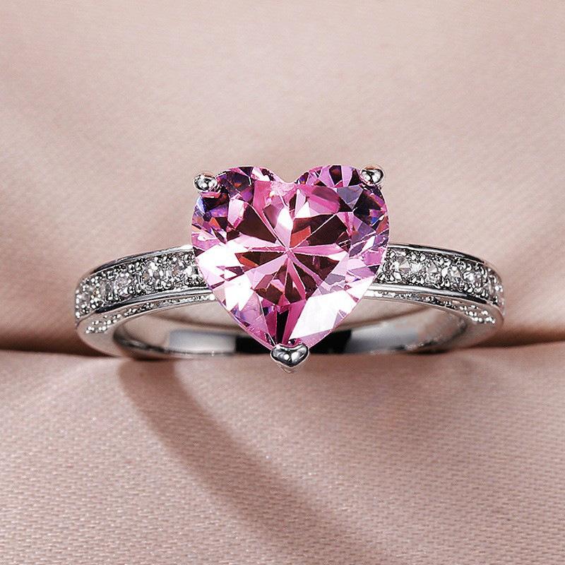 Wedding Ring, Set With Aaa Heart Pink Diamond Zircon Ring, Women'S Engagement Jewelry.