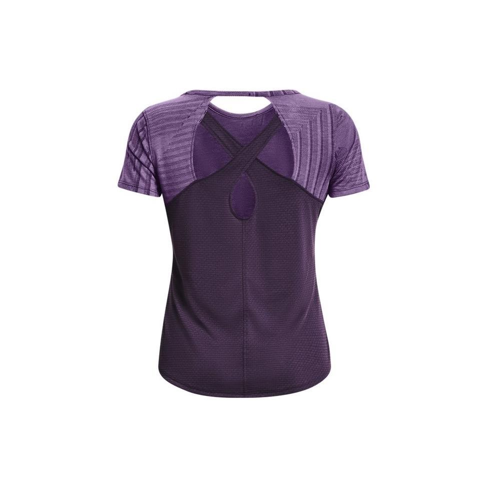 Under Armour Striped Print Crew Neck Short Sleeve T-Shirt Women tops Purple 1376814-571