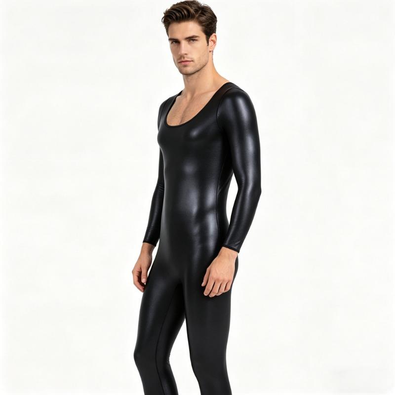 Tuta Body Shaper Uomo in Pelle Dimagrante Modellante a Manica Lunga per Fitness Yoga