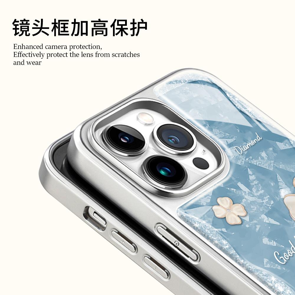 Blue curve white flower suitable for Apple 17 mobile phone case 15 new iphone16promax water condensation protective case