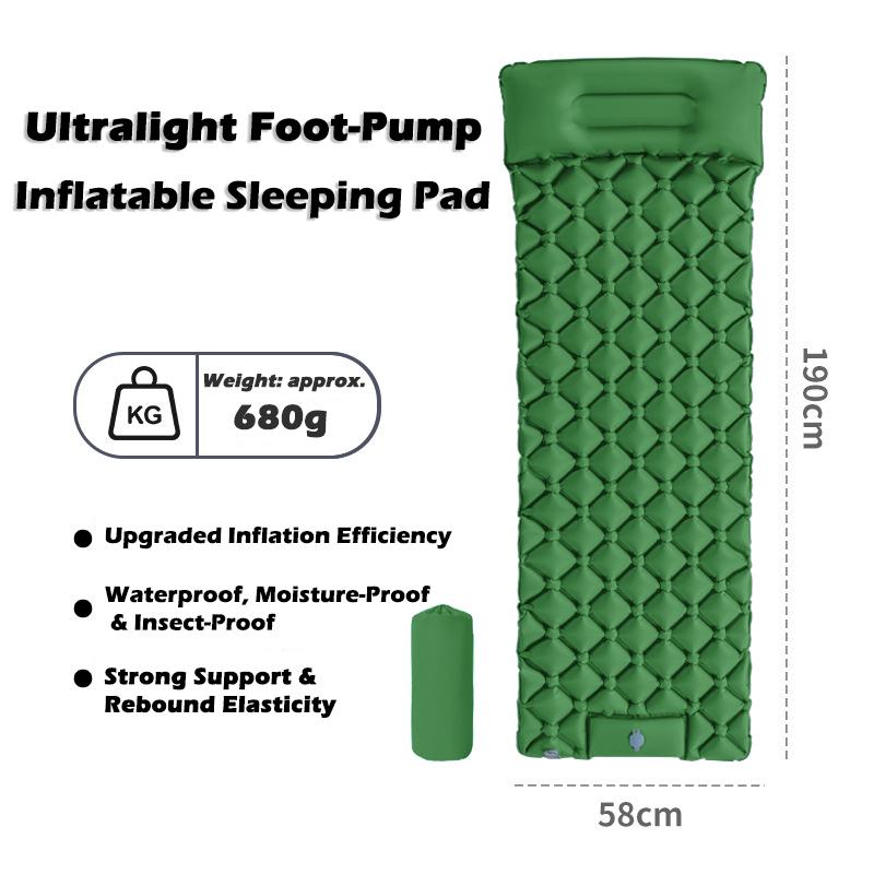

Outdoor Camping Inflatable Mattress Sleeping Pad With Pillows Ultralight Air Mat Built In Inflator Pump Hiking