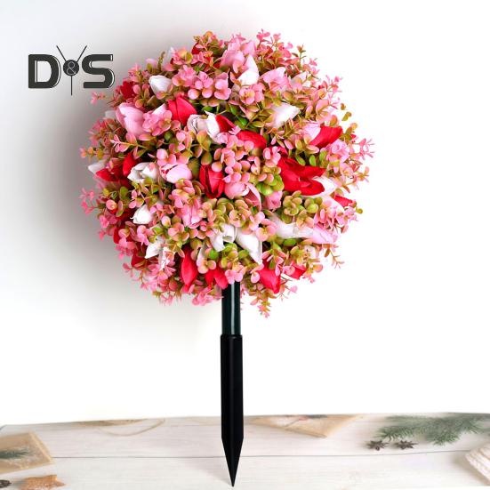 Artificial Flower Ball with Spike Realistic Faux Roses Weatherproof Artificial Rose Blooms Ball Garden Decor for Indoor Outdoor Use