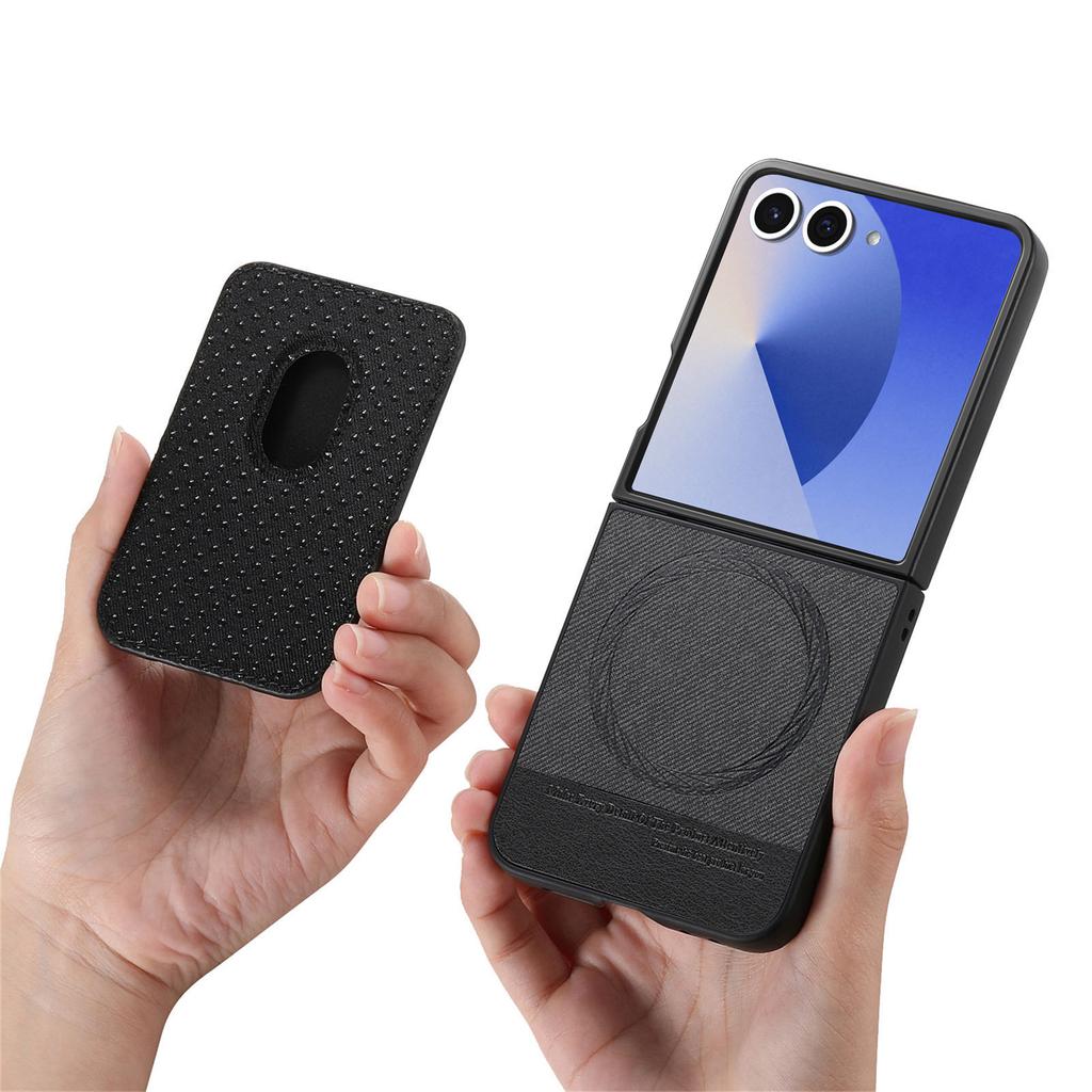 For Samsung Galaxy Z Flip7 5G Case Compatible with MagSafe Twill Texture Leather Back Cover with Card Bag