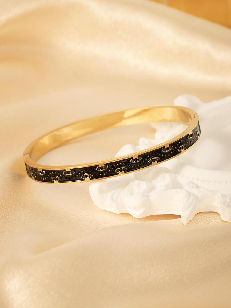 18k Gold-Plated Stainless Steel Open Bracelet - European & American Style, Light Luxury Women's Jewelry