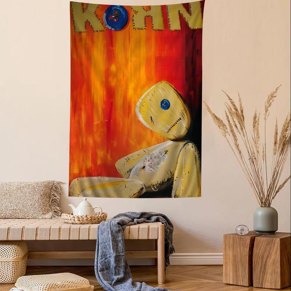 Korn Rockband Charaktere Anime Text Wandteppich Hippie Blumen Wanddekoration Schlafsaal Dekoration Heimdekoration