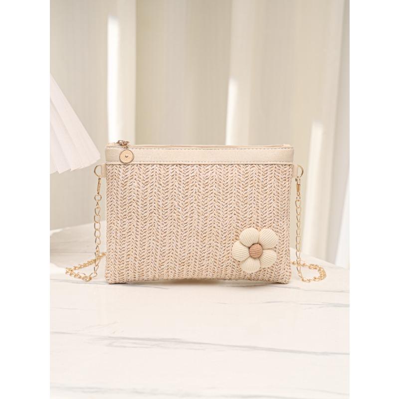 

Летняя новая плетеная сумка с маленьким цветком, плетеная сумка с контрастным цветом, на плечо, простая деловая сумка-мессенджер абрикосовый