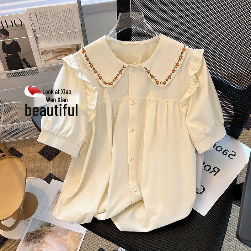 Women's Japanese-Style Sweet Embroidered Shirt with Doll Collar - Summer 2026
