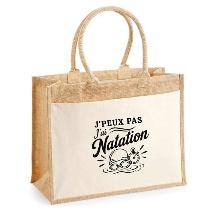 Sac cabas - PLANETEE - J'peux pas minimaliste - Toile de jute et coton - 21 L (43×33×21 cm) - Anses 65 cm