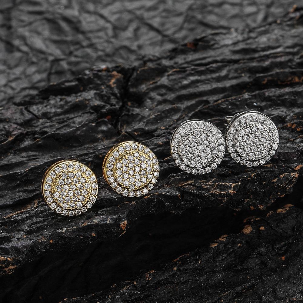 Cross-border Ear Jewelry, Round Stud Earrings Slightly Inlaid with Zircon Simple Design Fashionable Men's and Women's Nightclub Punk Earrings